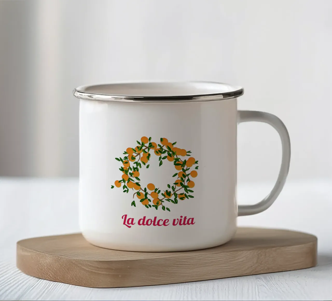 Ghirlanda arancione tazza in smalto da Nica Colorie