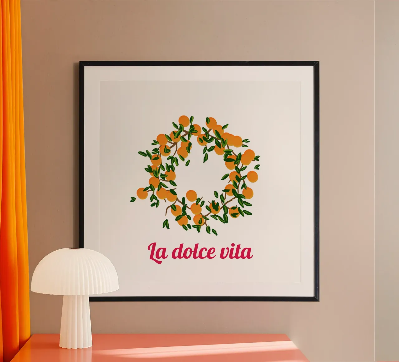 Ghirlanda arancione poster con telaio in legno da Nica Colorie