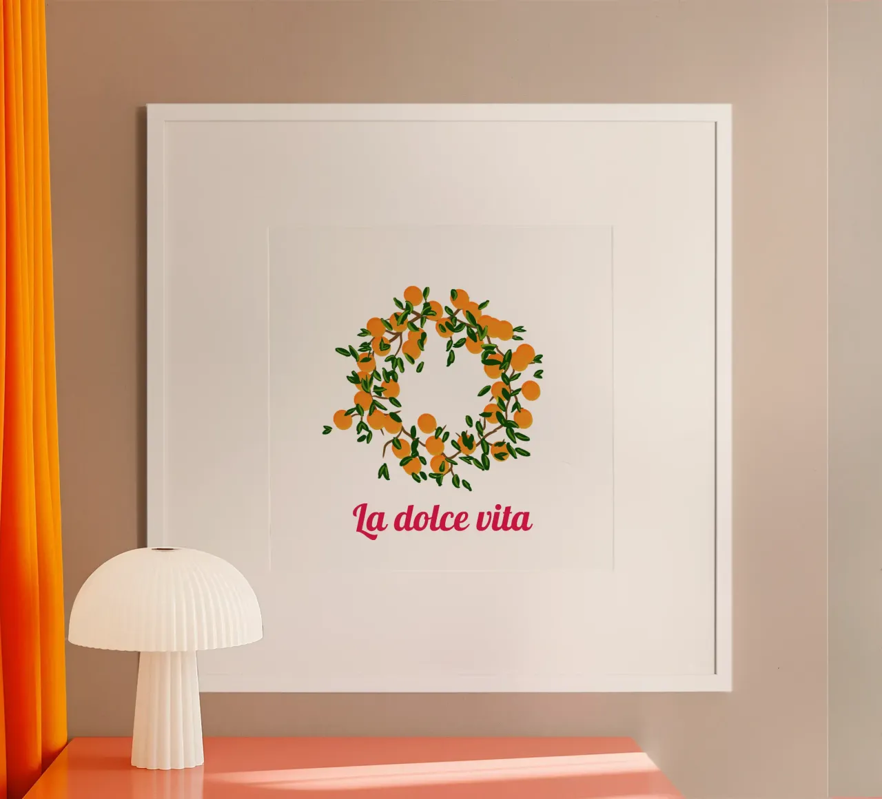 Ghirlanda arancione poster con telaio in legno da Nica Colorie