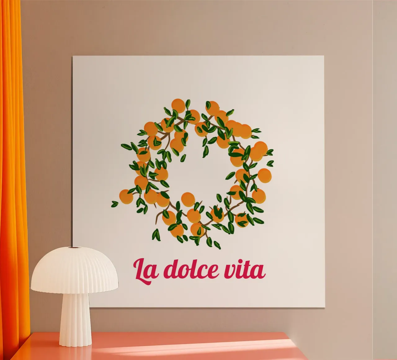 Ghirlanda arancione poster con telaio in legno da Nica Colorie