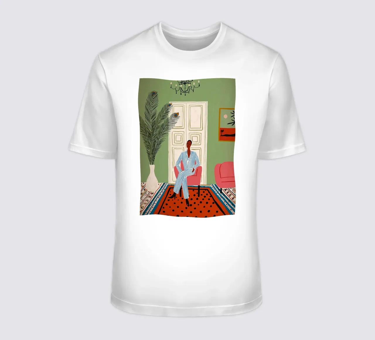 Donna chic in abito a righe - Interni di metà secolo t-shirt da vintagepod