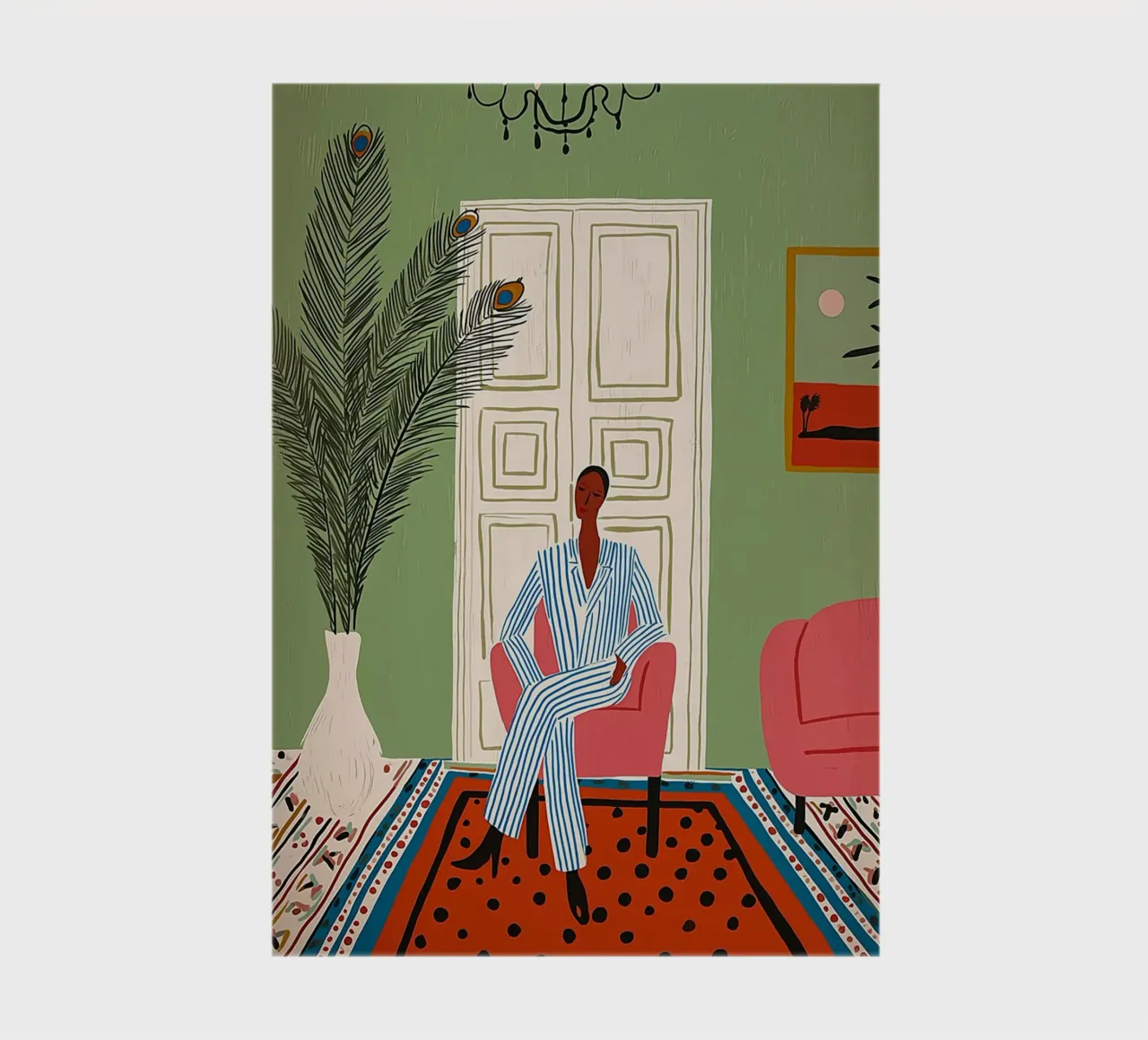 Donna chic in abito a righe - Interni di metà secolo diario da vintagepod