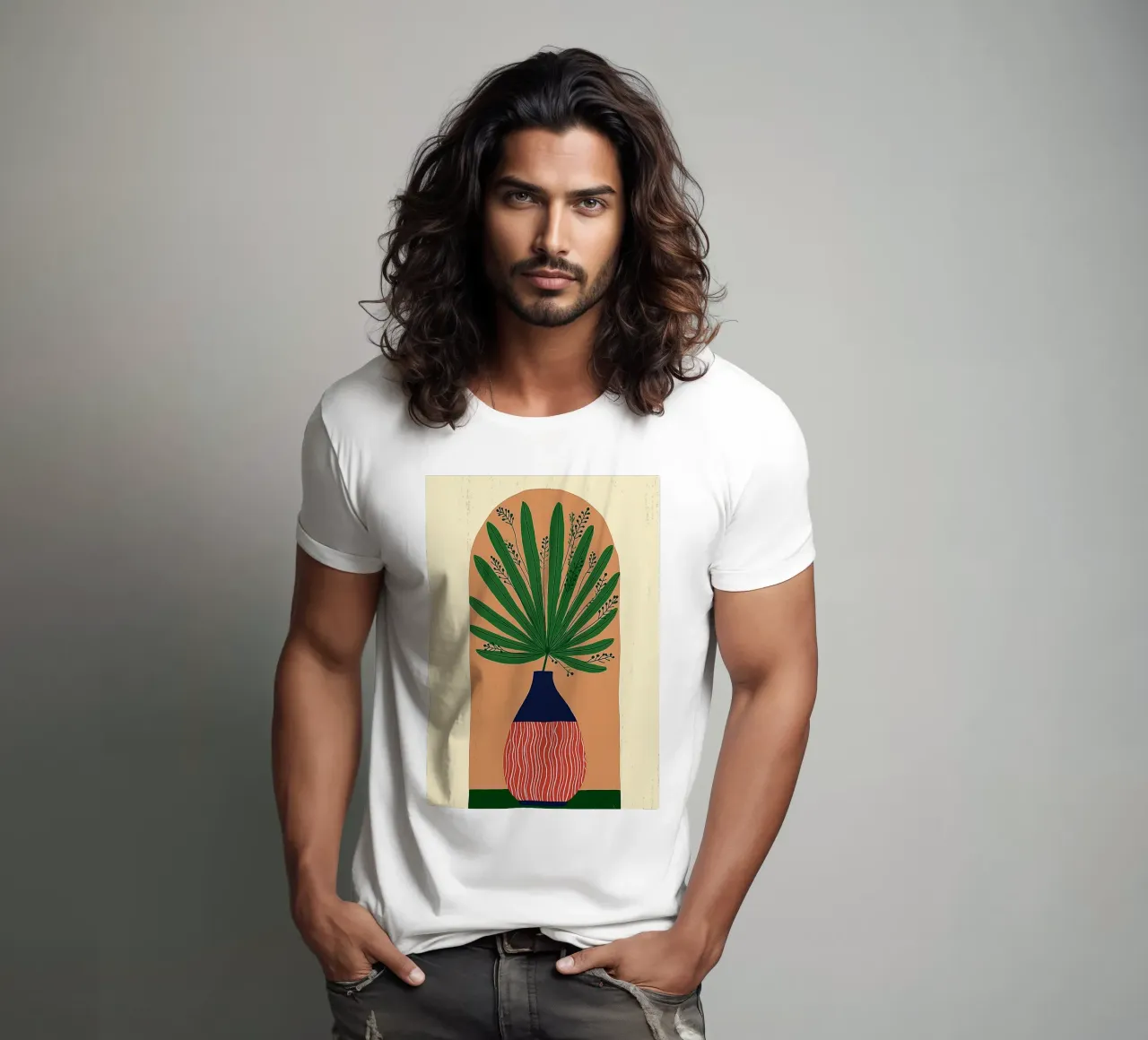Vase abstrait en forme de palmier - Archway Botanical Art t-shirt de vintagepod