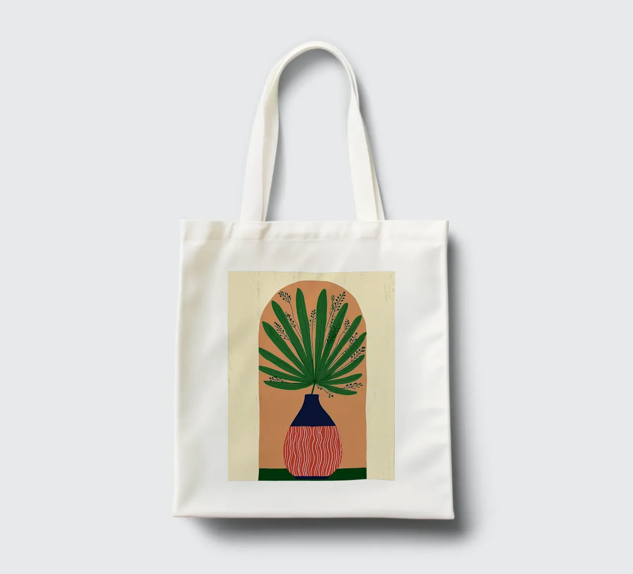 Abstracte waaierpalmvaas - Archway Botanical Art jute draagtas van vintagepod