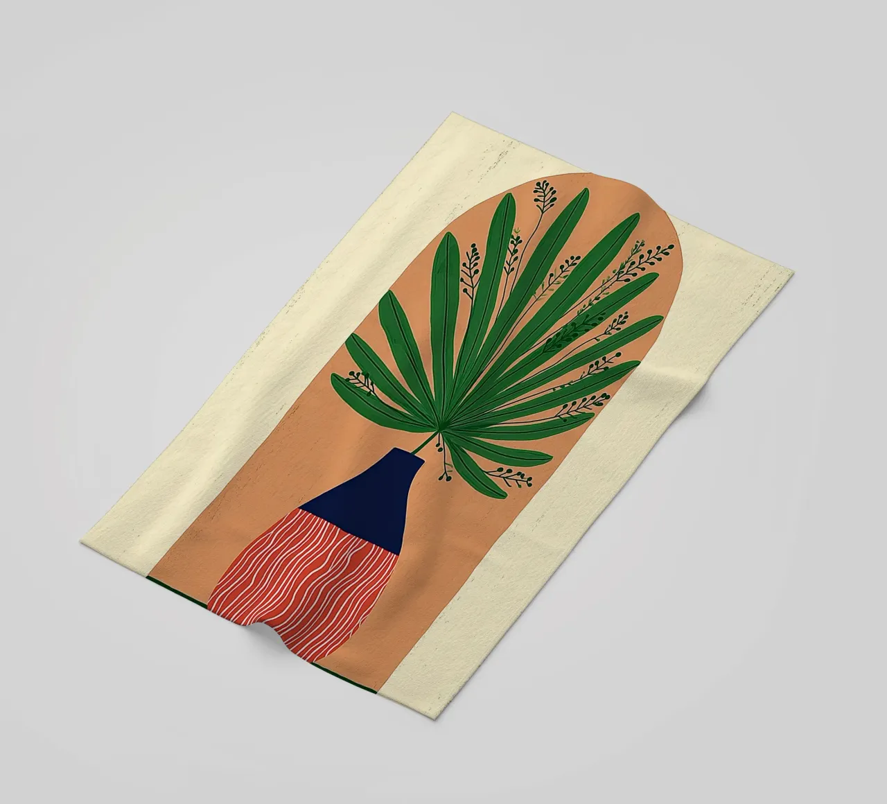 Abstracte waaierpalmvaas - Archway Botanical Art strandhanddoek van vintagepod