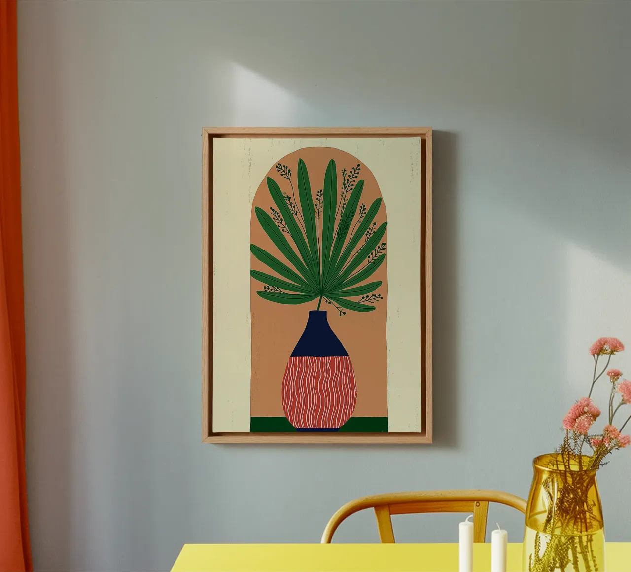 Abstracte waaierpalmvaas - Archway Botanical Art canvas van vintagepod