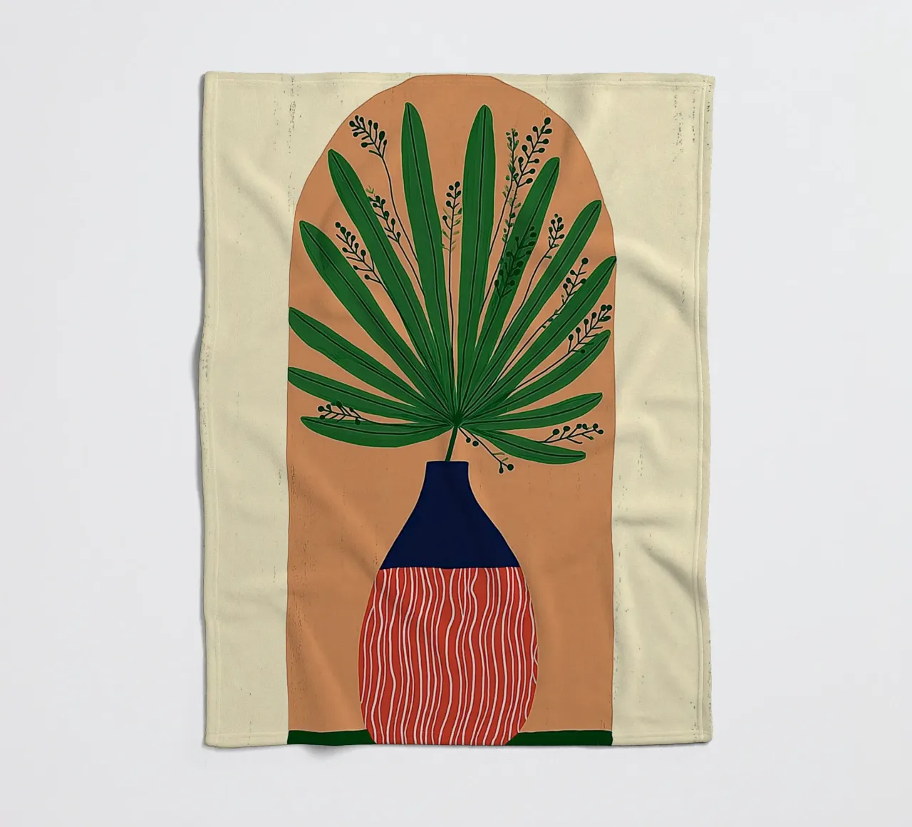 Abstracte waaierpalmvaas - Archway Botanical Art fleecedeken van vintagepod
