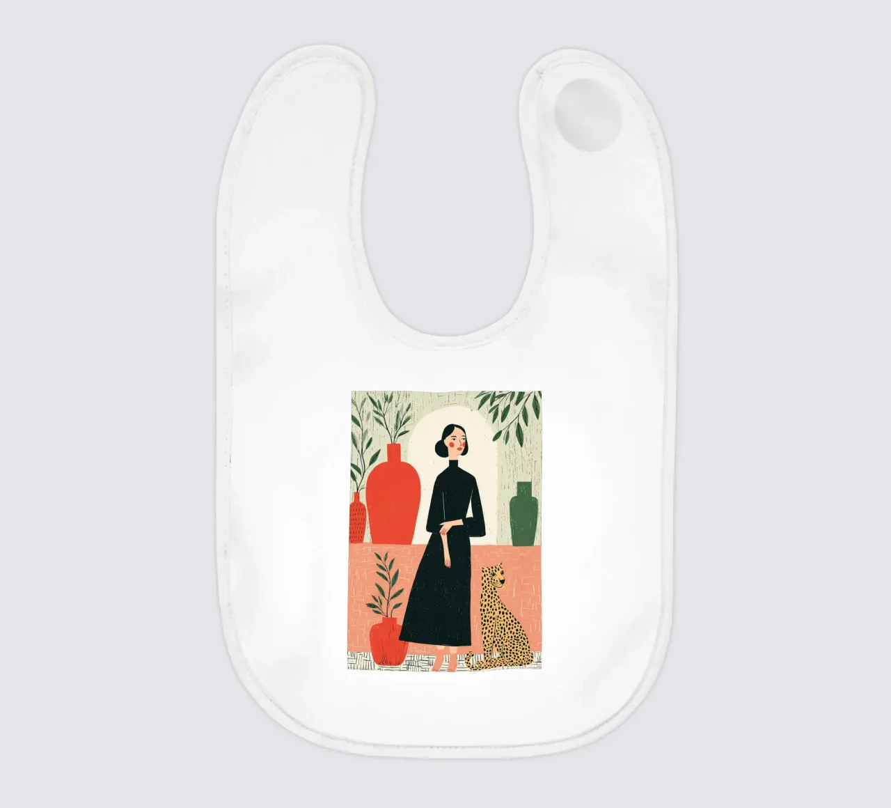 Donna chic e leopardo - Ritratto botanico d'interni bavaglino da vintagepod