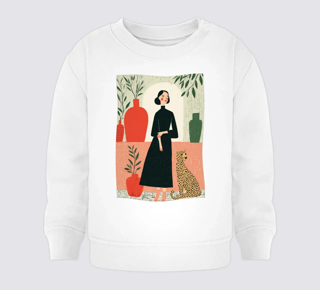 Donna chic e leopardo - Ritratto botanico d'interni felpa neonato da vintagepod
