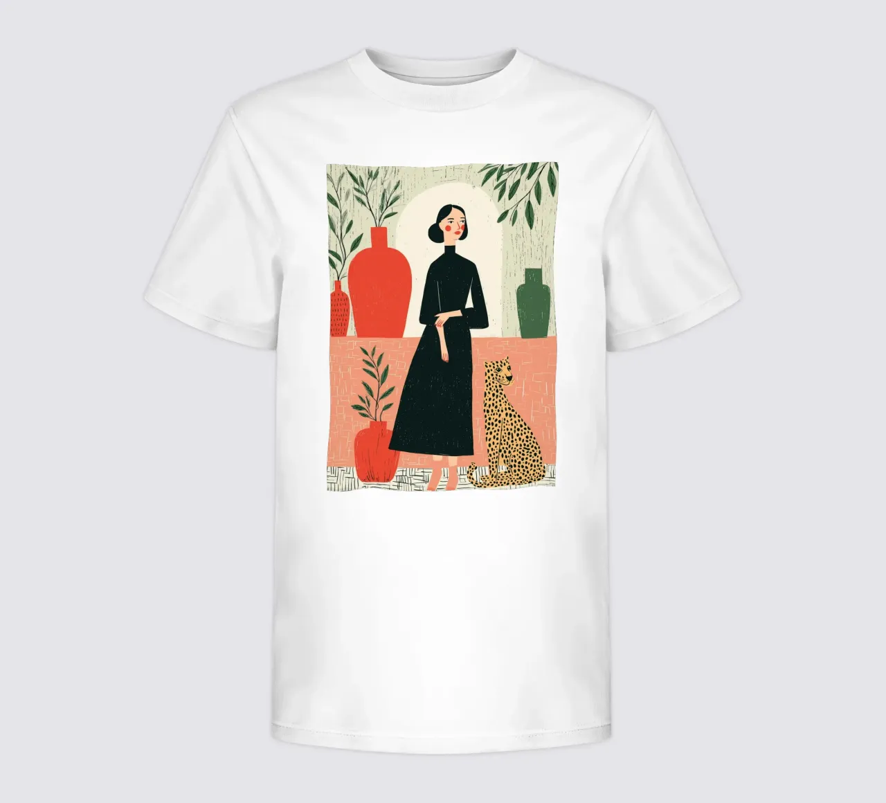 Donna chic e leopardo - Ritratto botanico d'interni t-shirt bambini da vintagepod