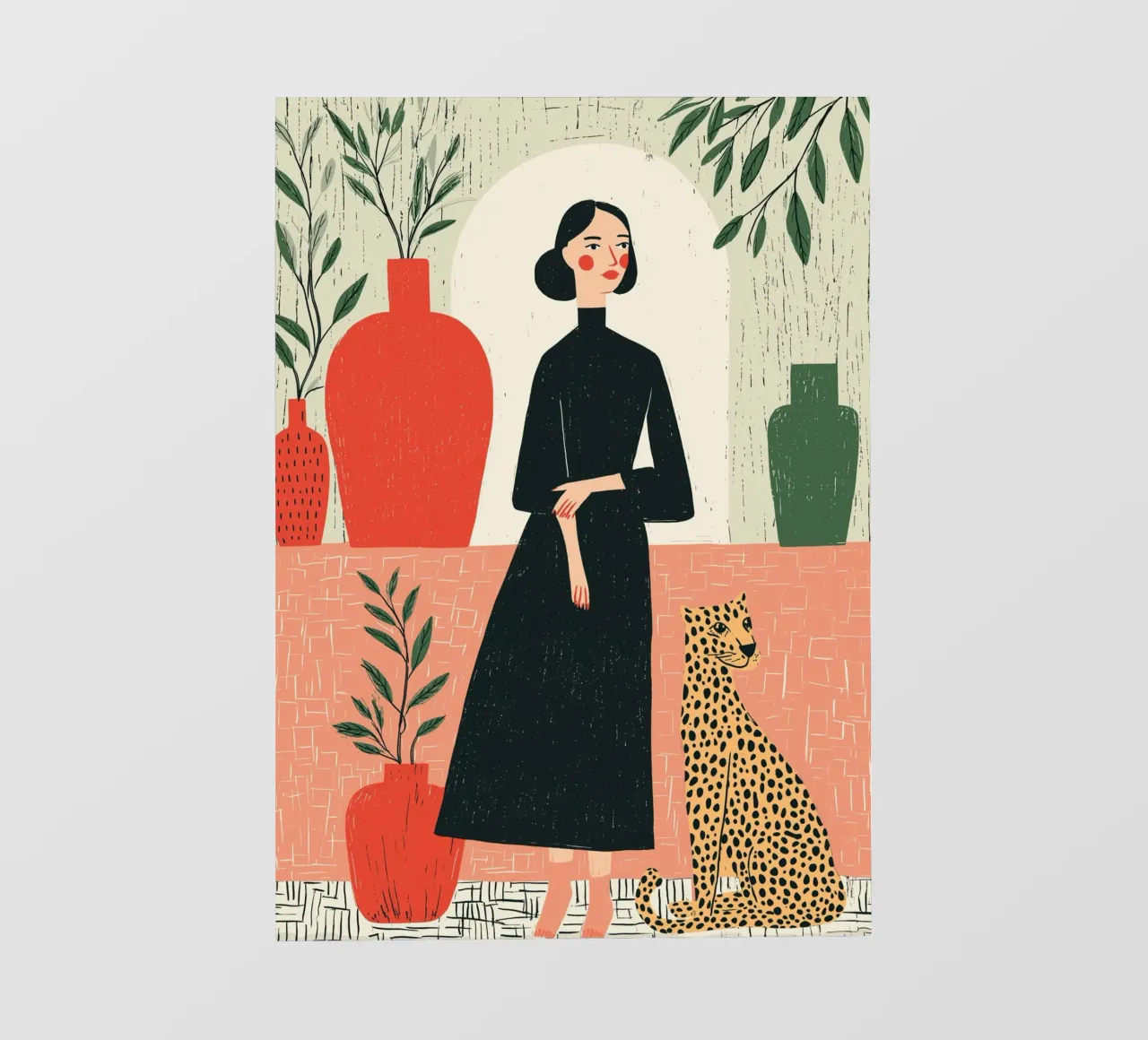 Donna chic e leopardo - Ritratto botanico d'interni telo in pvc da vintagepod