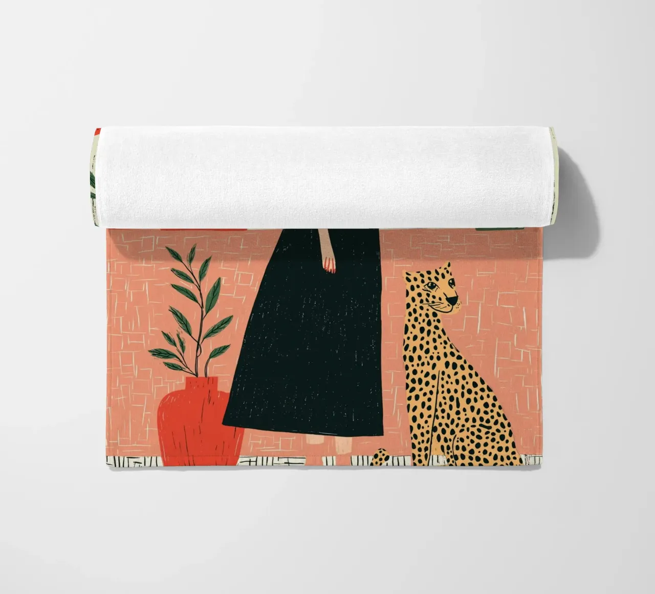 Donna chic e leopardo - Ritratto botanico d'interni telo mare da vintagepod