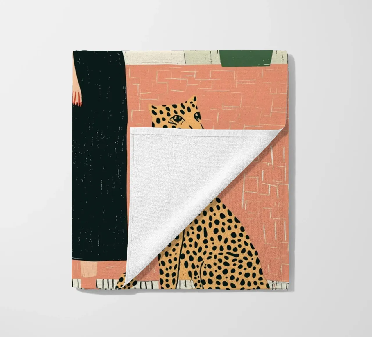 Donna chic e leopardo - Ritratto botanico d'interni telo mare da vintagepod