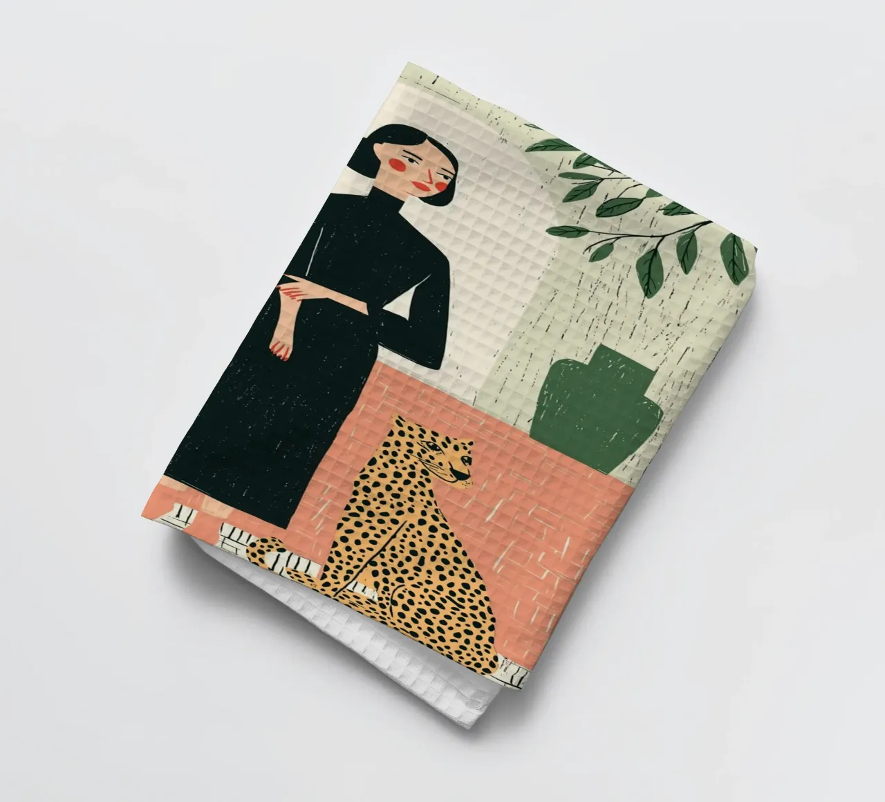 Donna chic e leopardo - Ritratto botanico d'interni canovaccio da cucina da vintagepod