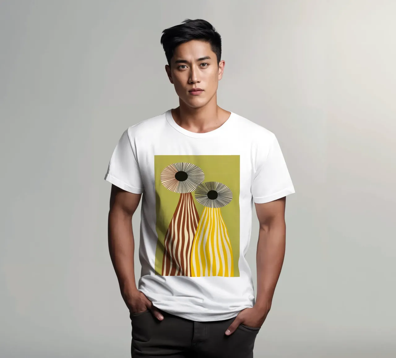 Vasi astratti moderni di metà secolo - Strisce accattivanti t-shirt da vintagepod