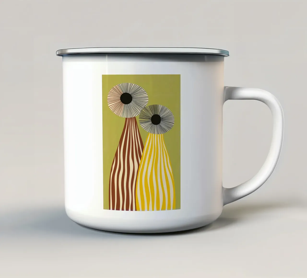 Mid-Century Moderne Abstracte Vazen - In het oog springende Strepen emaille mok van vintagepod