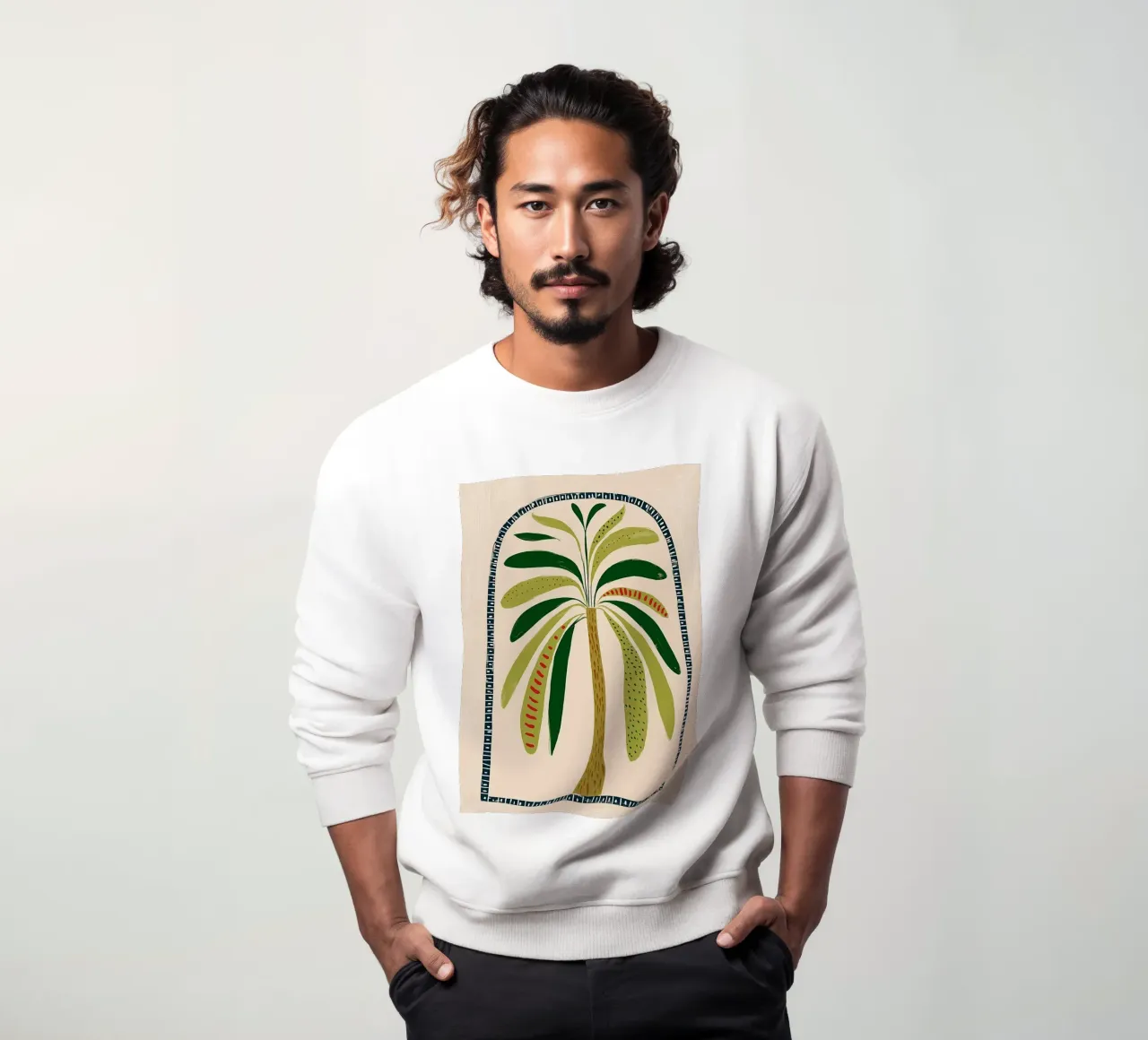 Boho Palm Tree Archway - Abstract Folk Art Print sweatshirt by vintagepod