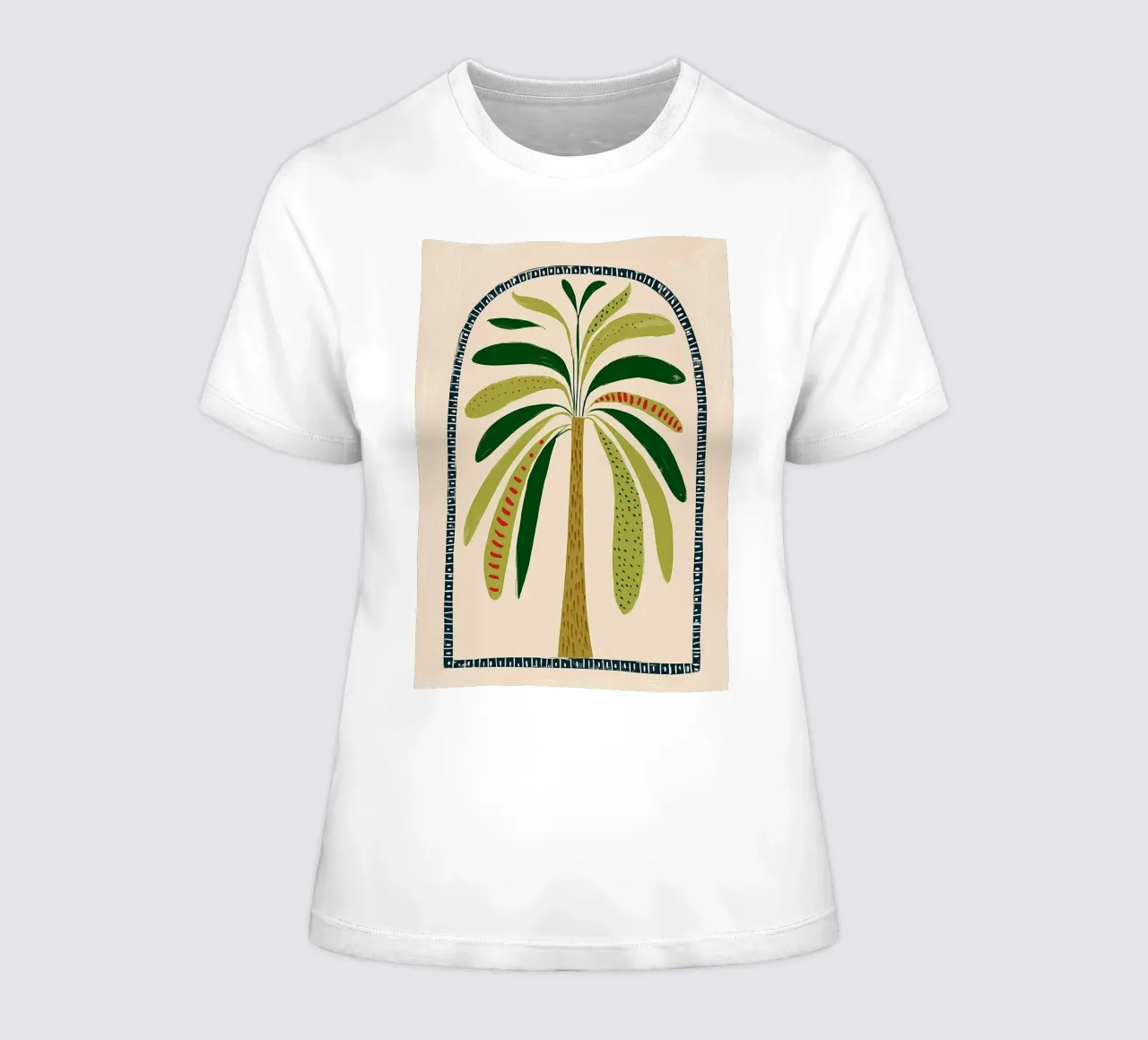 Boho Palm Tree Archway - Abstract Folk Art Print women's fitted t-shirt by vintagepod