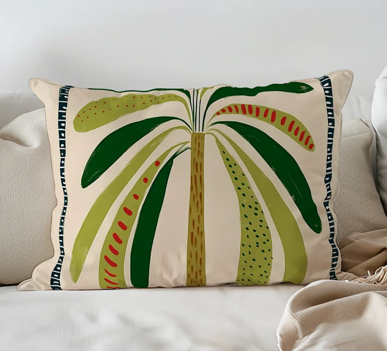 Boho palmboom boog - abstracte volkskunst print kussen van vintagepod