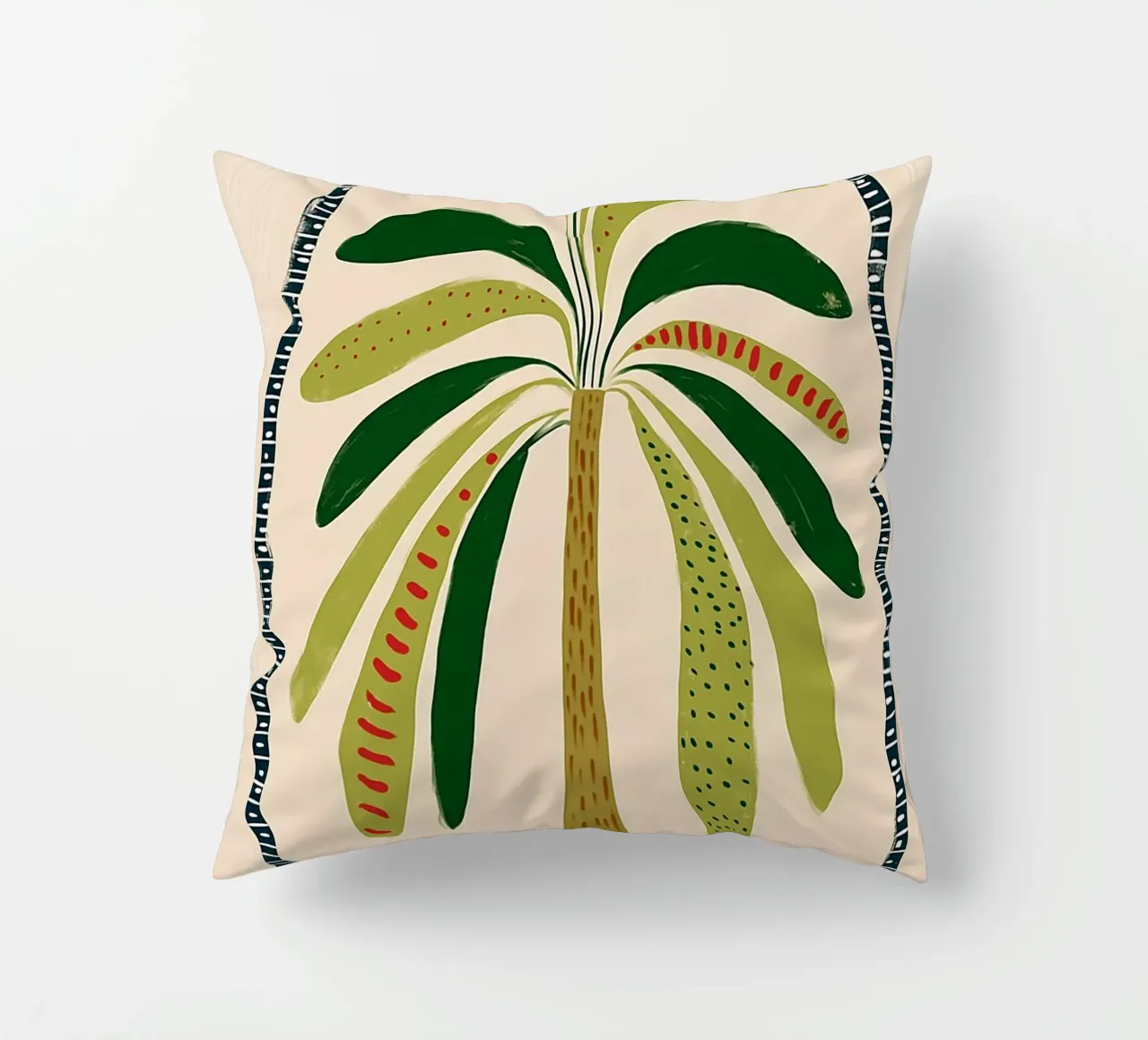 Boho palmboom boog - abstracte volkskunst print kussen van vintagepod