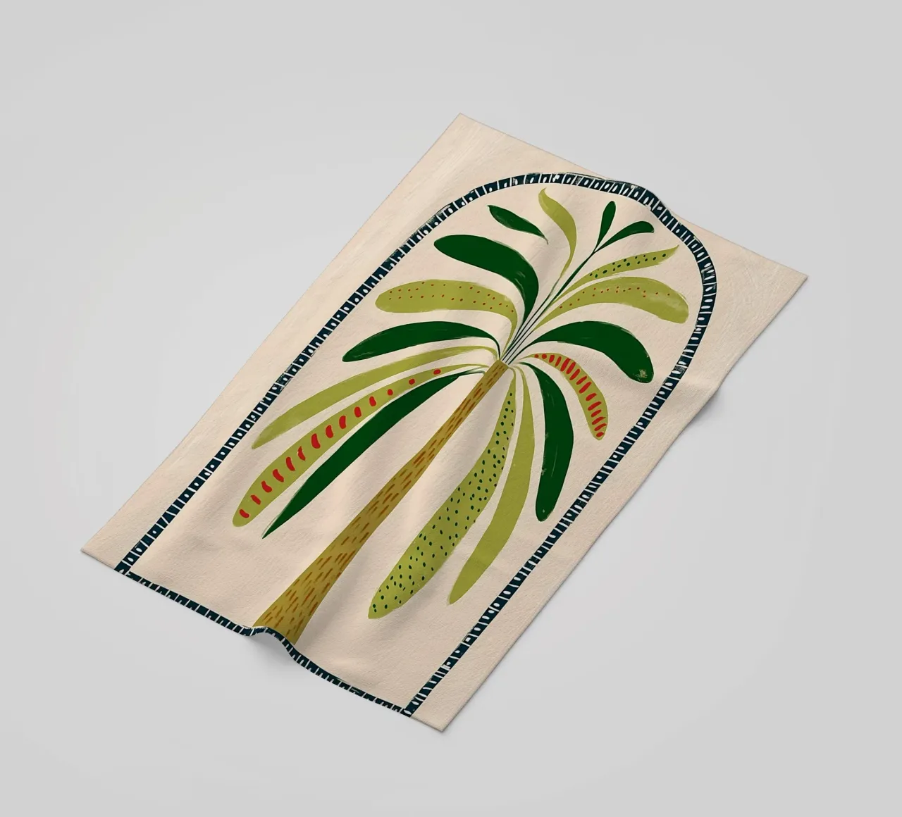 Boho Palm Tree Archway - Abstract Folk Art Print beach towel by vintagepod