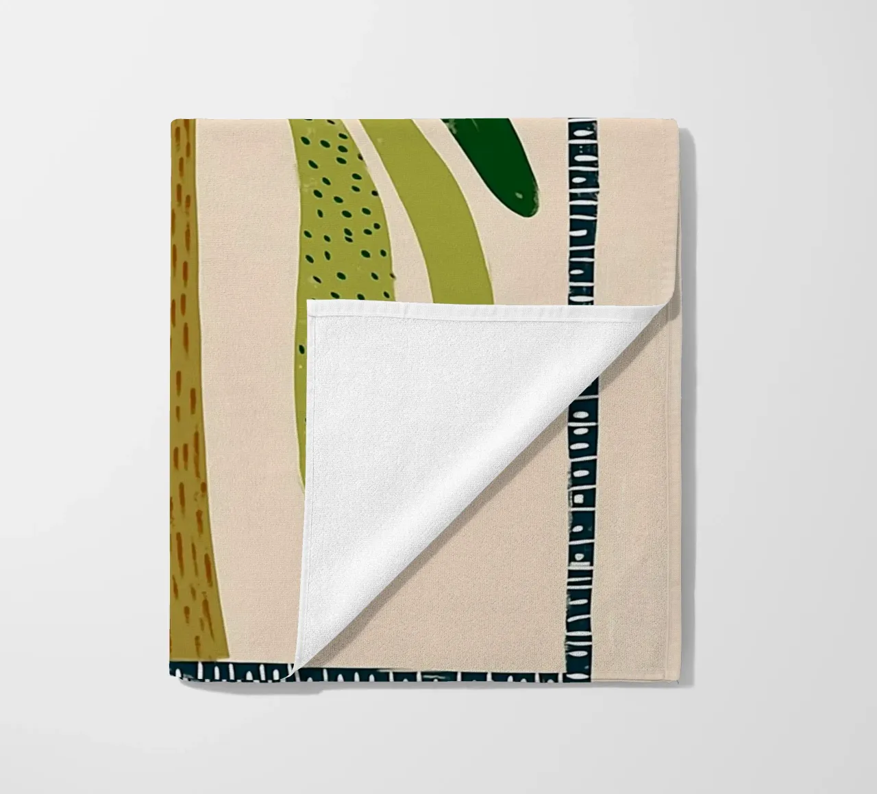 Boho Palm Tree Archway - Abstract Folk Art Print beach towel by vintagepod