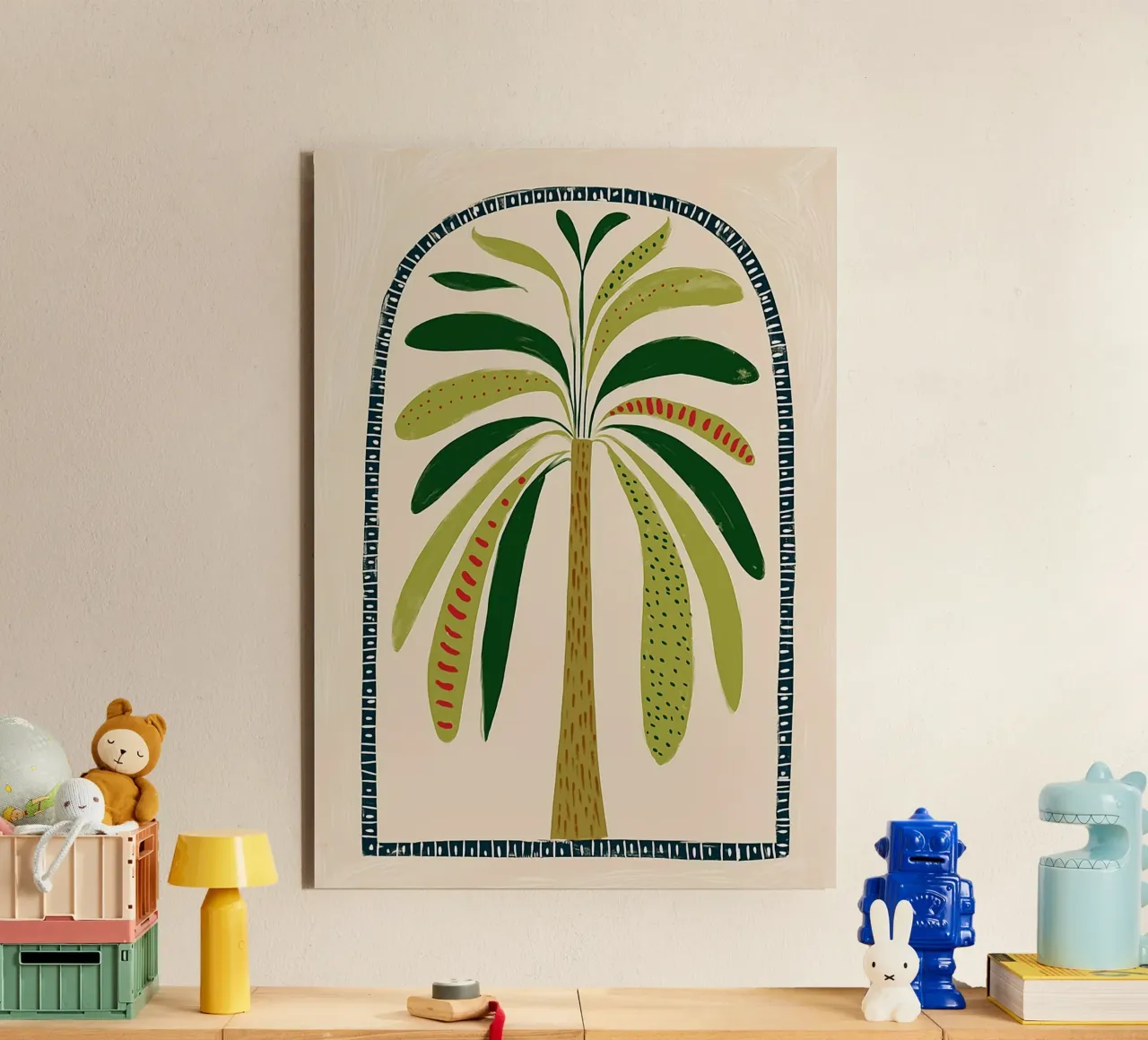 Boho palmboom boog - abstracte volkskunst print aluminium-dibond van vintagepod