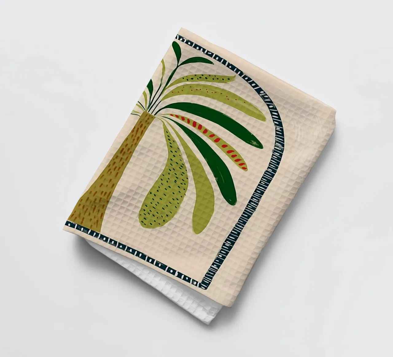 Boho Palm Tree Archway - Abstract Folk Art Print tea towel by vintagepod