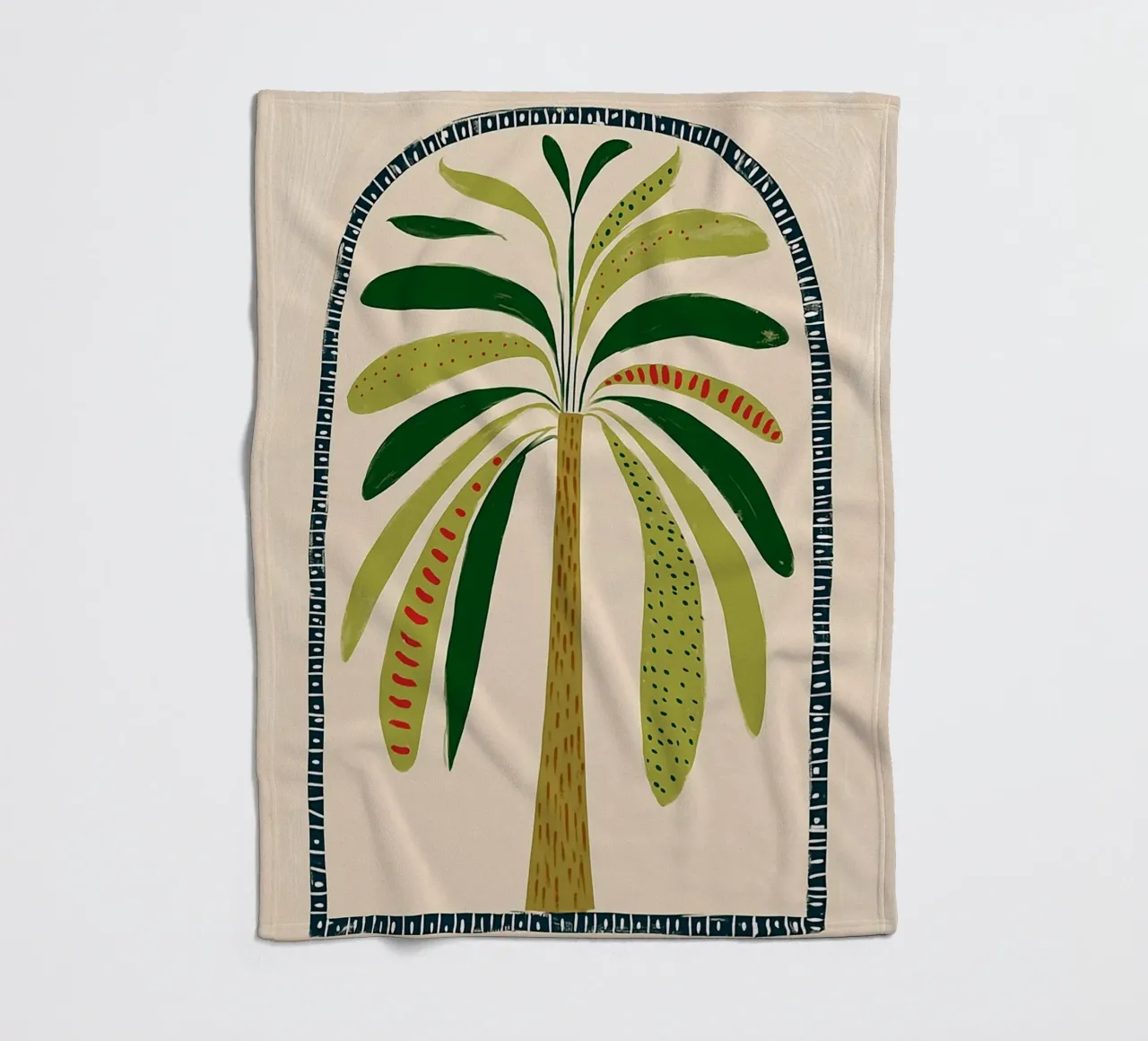 Boho Palm Tree Archway - Abstract Folk Art Print fleece blanket by vintagepod
