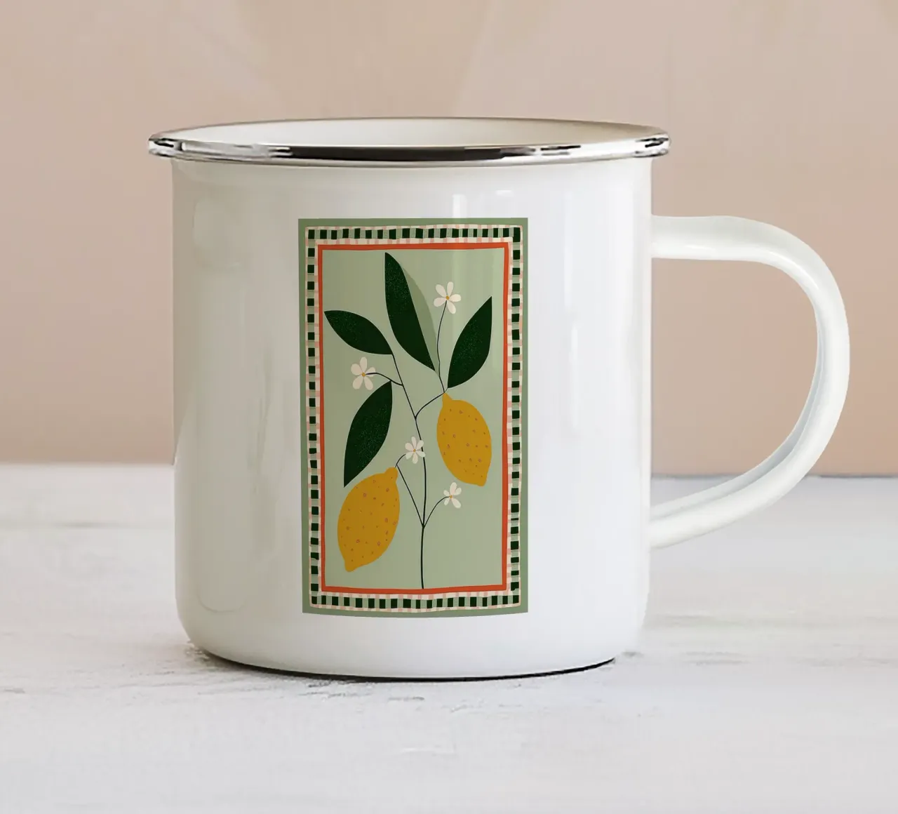 Lemon Tree Folk Art - Stampa cucina toscana tazza in smalto da vintagepod