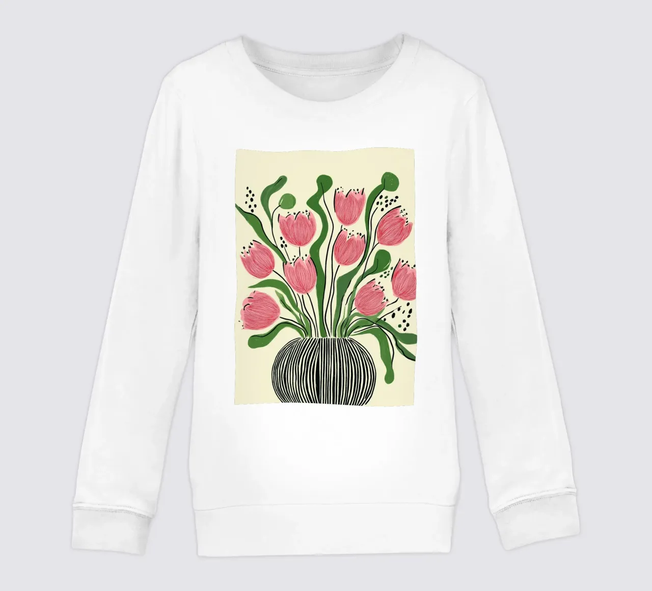 Tulipanes rosas modernos - Impresión artística floral en jarrón a rayas sudadera para niño de vintagepod