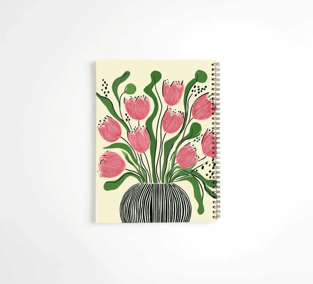 Modern Pink Tulips - Striped Vase Floral Art Print carnet à spirale de vintagepod