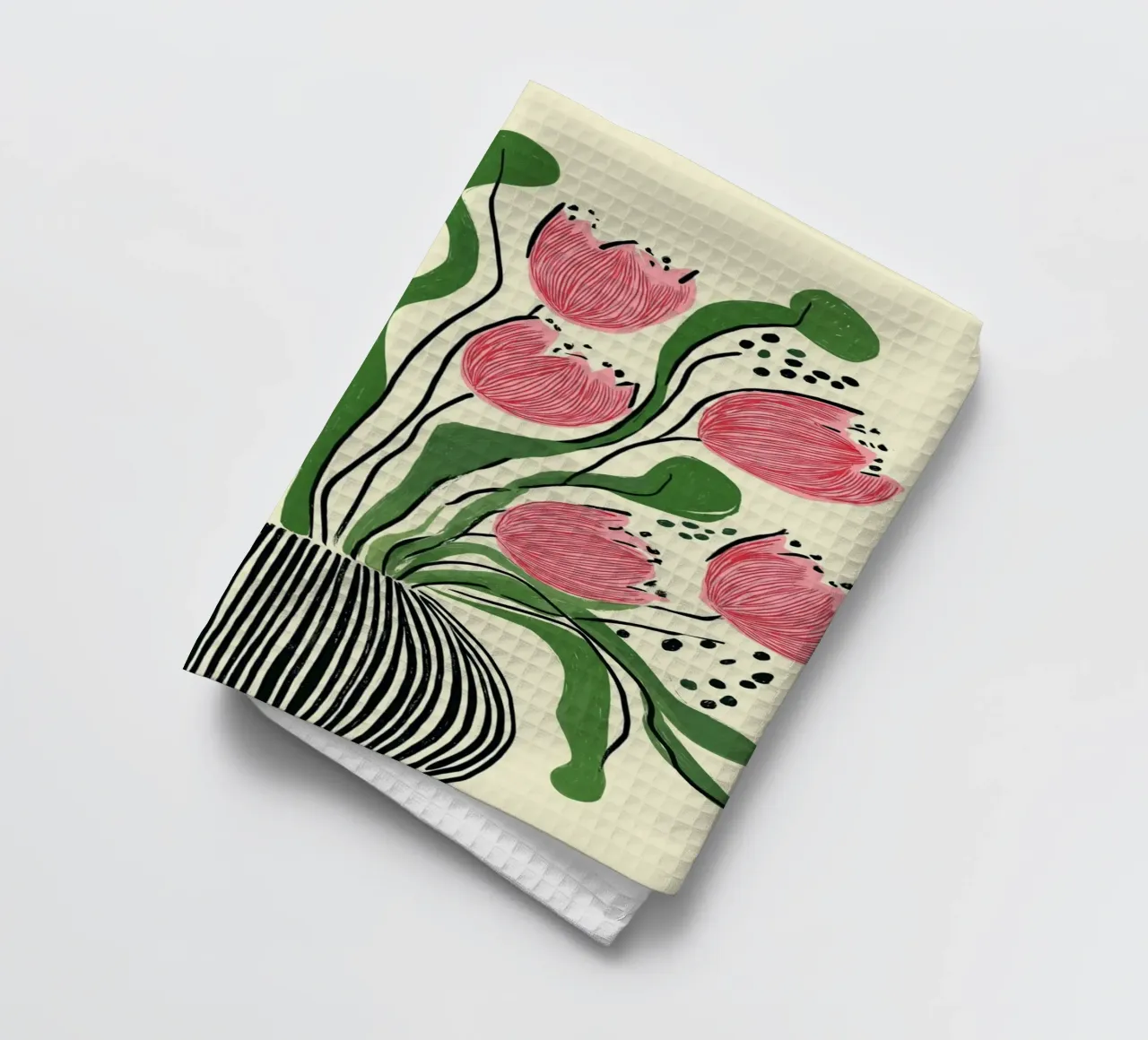Moderne rosa Tulpen - Gestreifte Vase Floral Kunstdruck Geschirrtuch von vintagepod