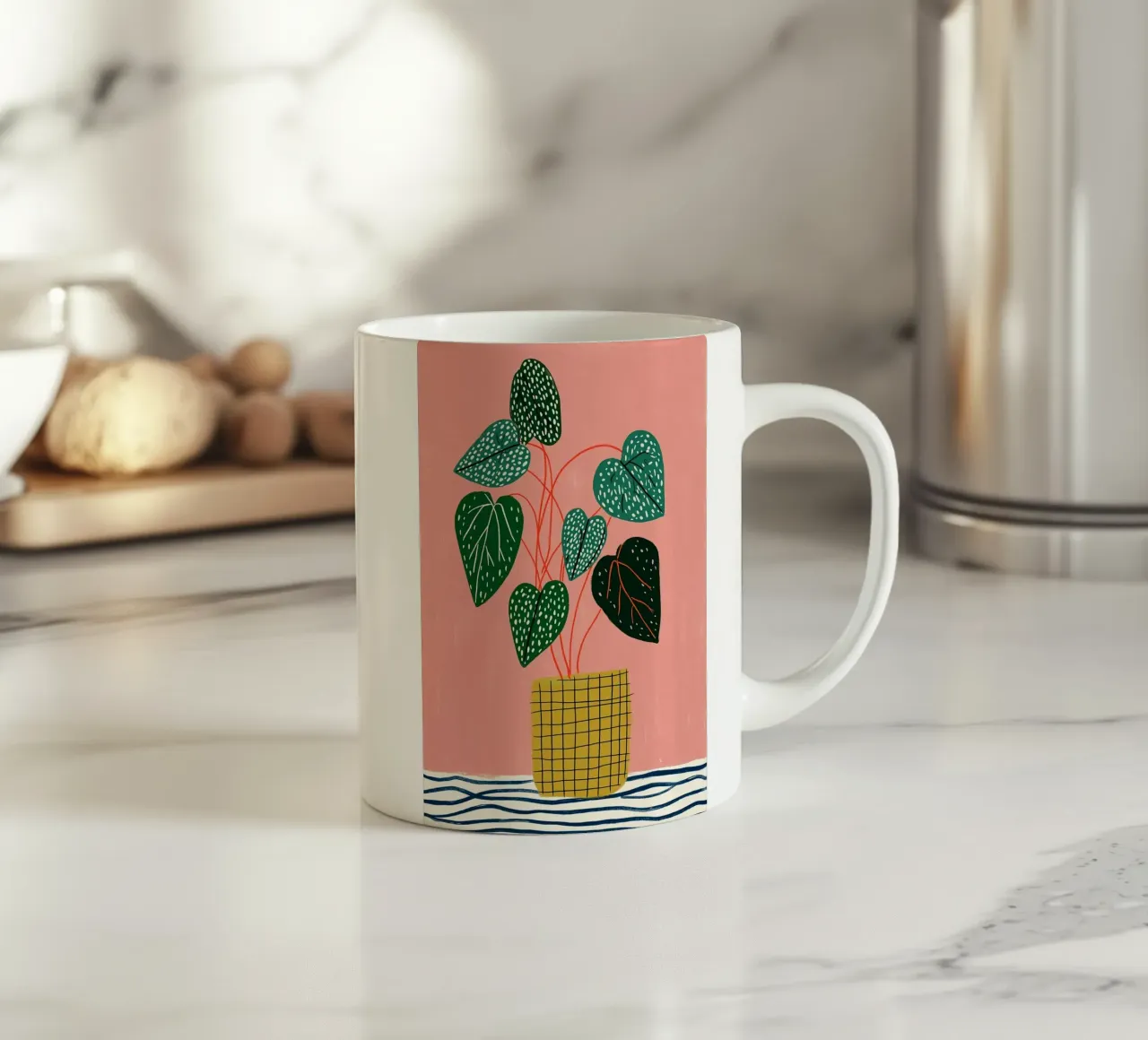 Piante d'appartamento moderne - Foglie maculate e vaso a griglia tazza in ceramica da vintagepod