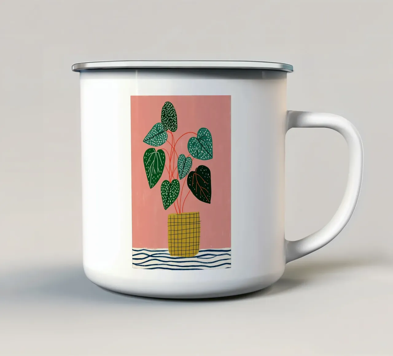 Piante d'appartamento moderne - Foglie maculate e vaso a griglia tazza in smalto da vintagepod