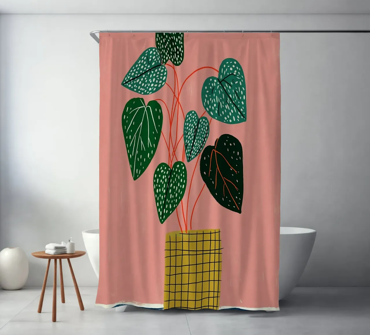 Piante d'appartamento moderne - Foglie maculate e vaso a griglia tenda da doccia da vintagepod
