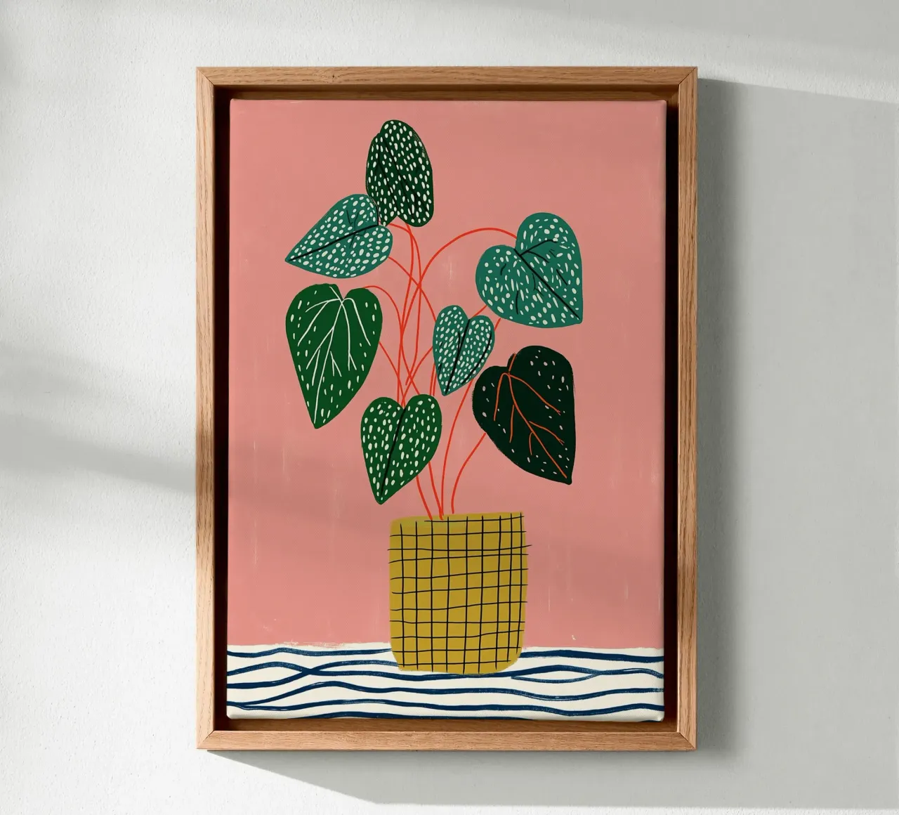 Piante d'appartamento moderne - Foglie maculate e vaso a griglia tela con Cornice a cassetta da vintagepod
