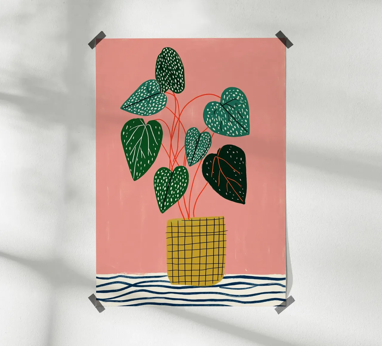 Piante d'appartamento moderne - Foglie maculate e vaso a griglia carta hahnemühle da vintagepod