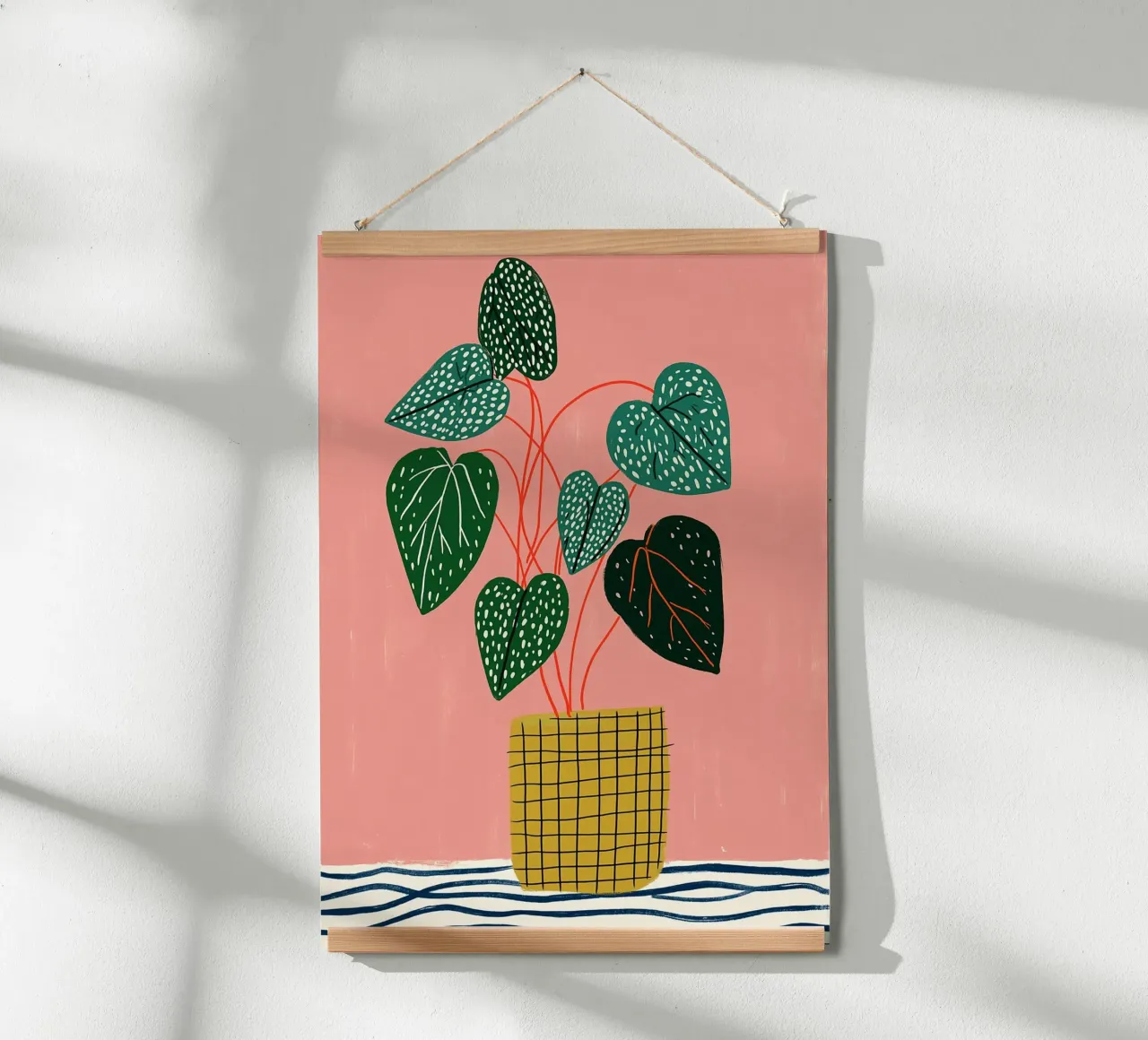 Piante d'appartamento moderne - Foglie maculate e vaso a griglia carta hahnemühle da vintagepod