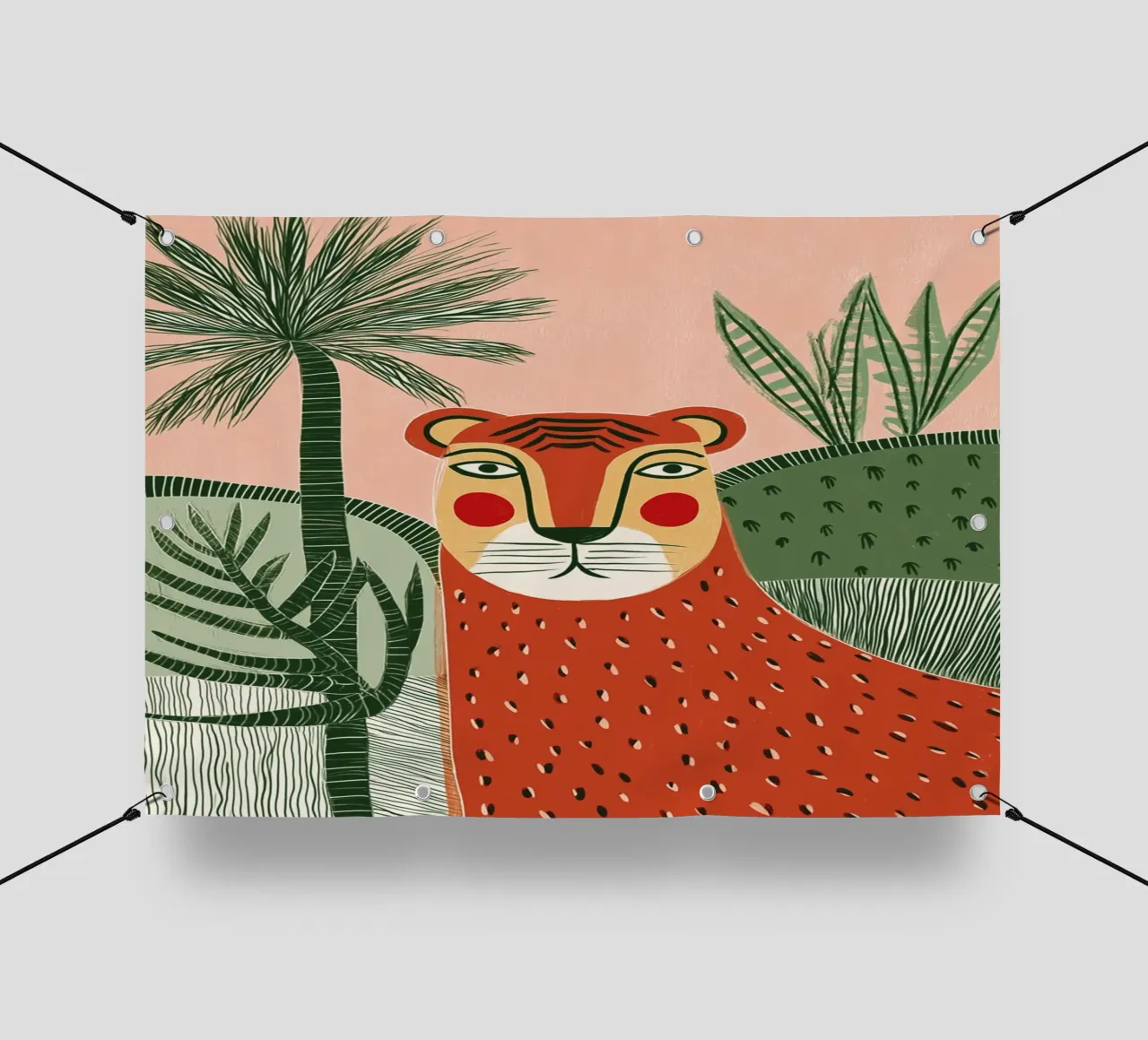 Ritratto di tigre in arte popolare - Scena di giungla tropicale telo in pvc da vintagepod