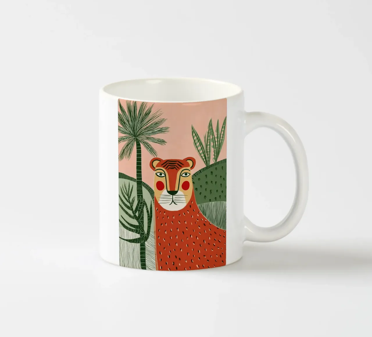 Ritratto di tigre in arte popolare - Scena di giungla tropicale tazza in ceramica da vintagepod