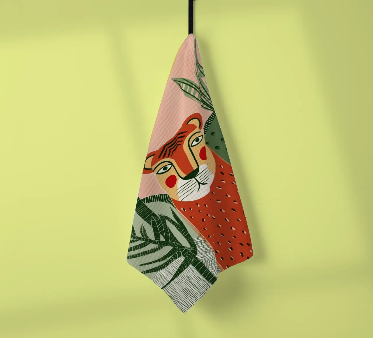 Folk Art Tiger Portrait - Tropical Jungle Scene tea towel by vintagepod