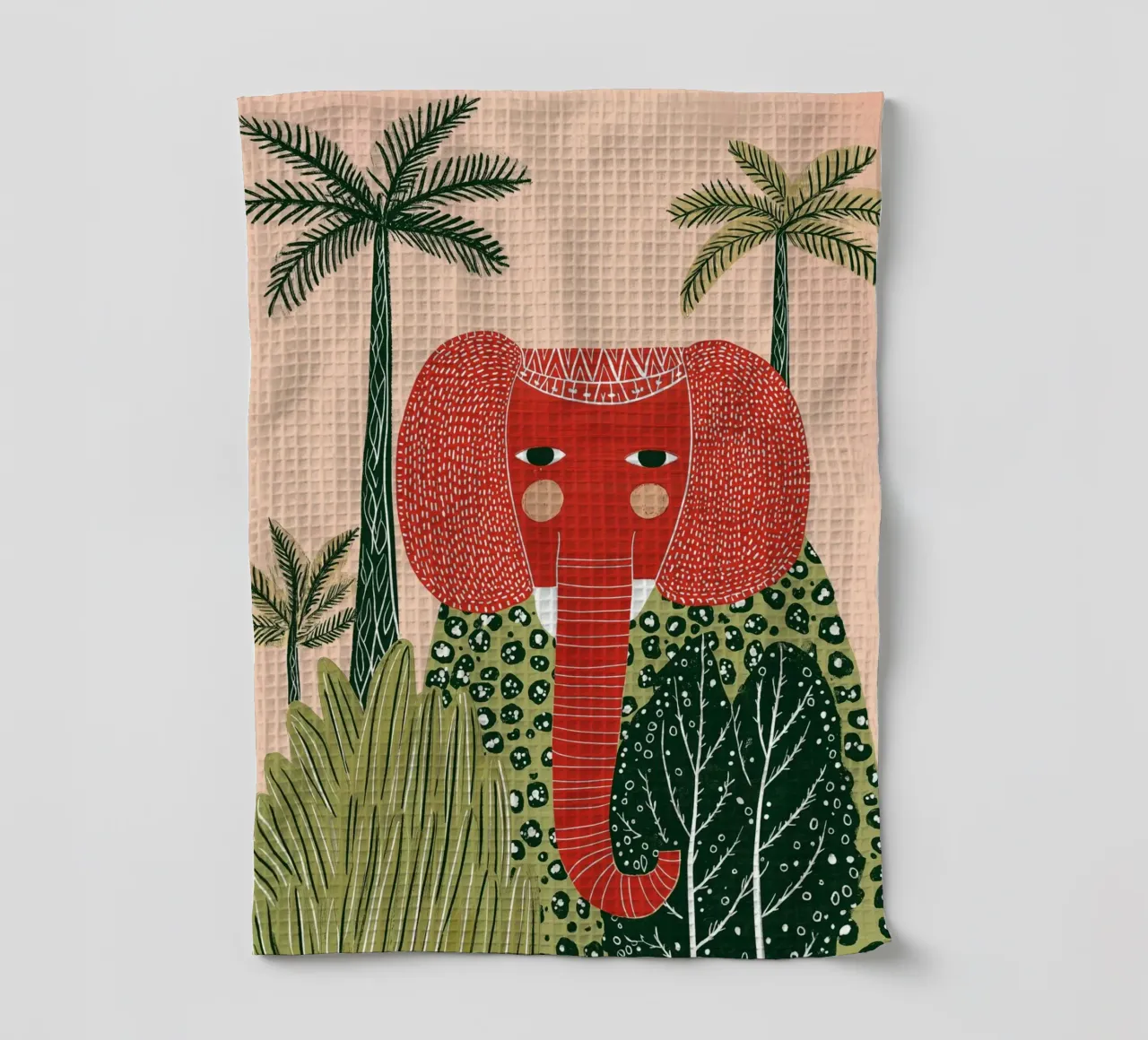 Portrait d'éléphant Folk Art - Tropical Jungle Vibes torchon de vintagepod