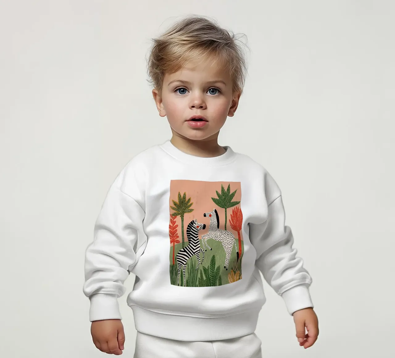 Folk Art Zebra Duo - Tropical Jungle Scene felpa neonato da vintagepod