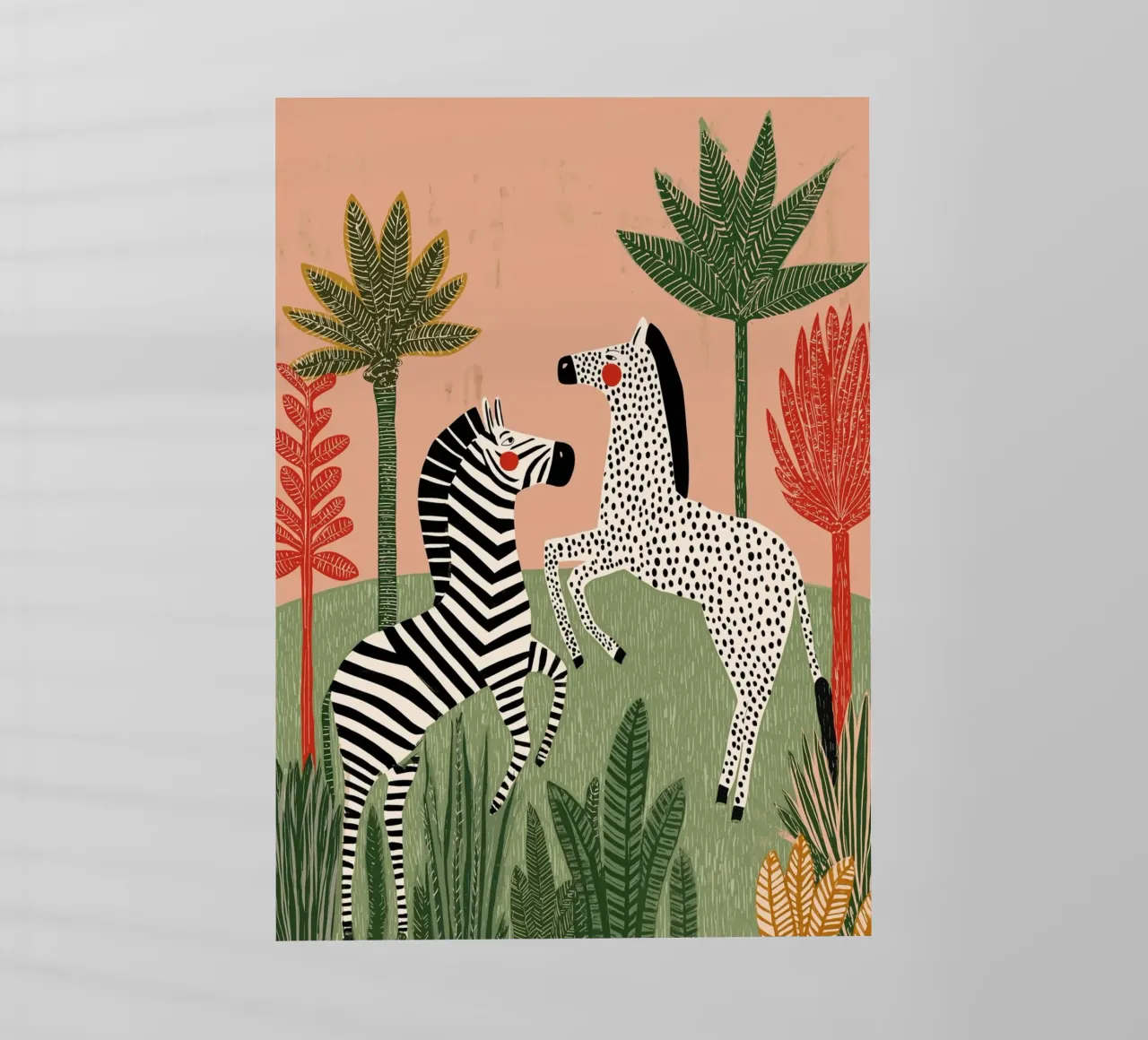 Folk Art Zebra Duo - Tropical Jungle Scene pellicola backlit da vintagepod