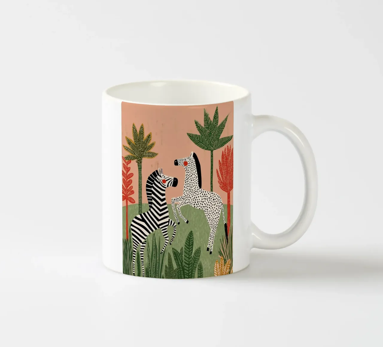 Folk Art Zebra Duo - Tropical Jungle Scene tazza in ceramica da vintagepod