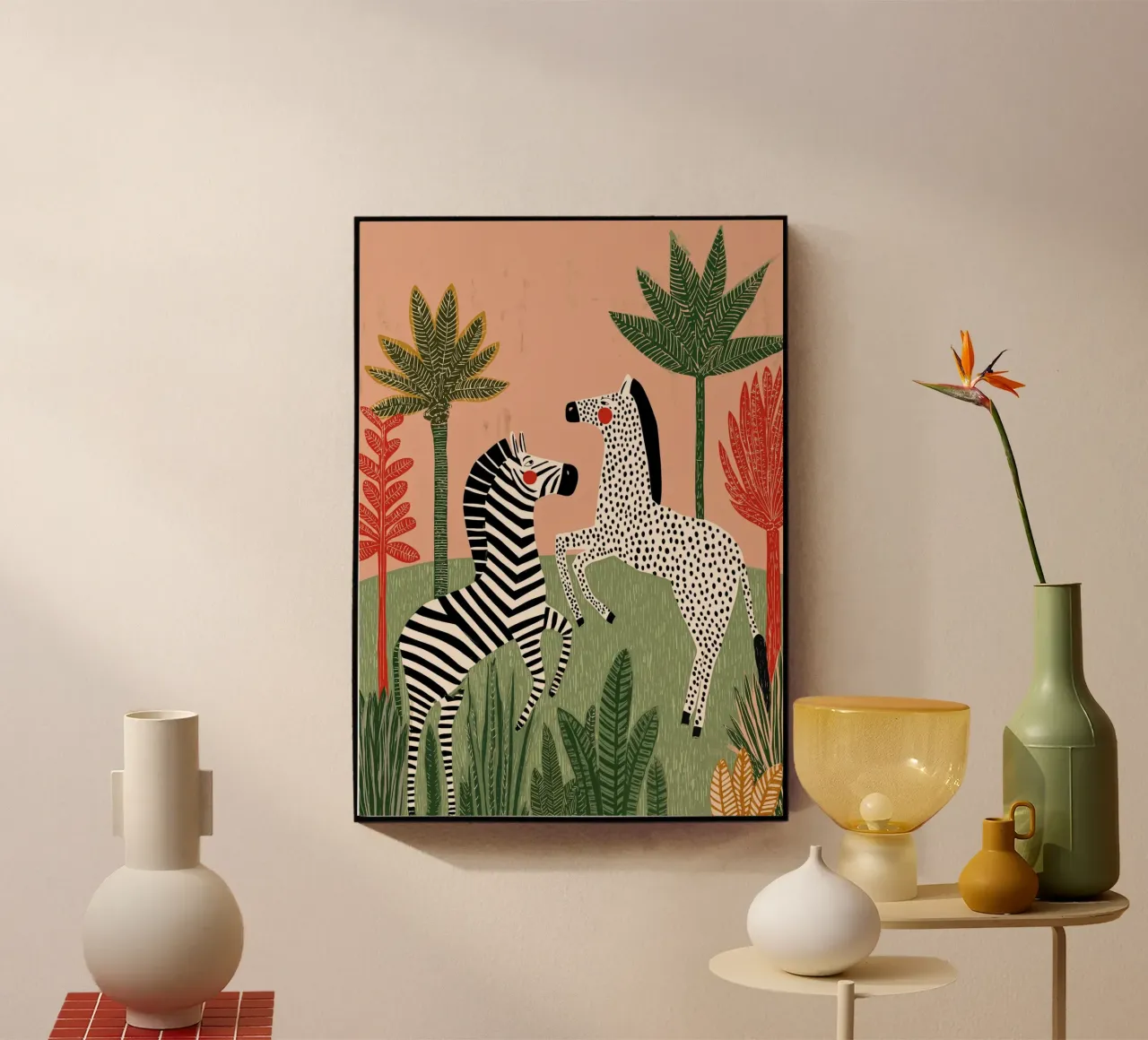 Folk Art Zebra Duo - Tropical Jungle Scene plexiglass da vintagepod