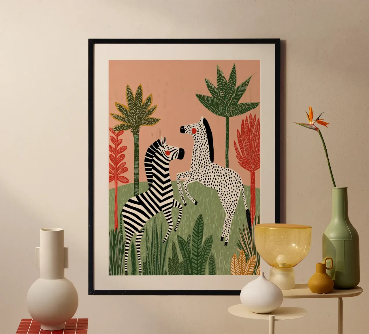 Folk Art Zebra Duo - Tropical Jungle Scene carta hahnemühle da vintagepod