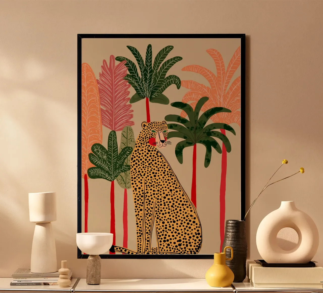 Leopardo Folk Art - Stampa giungla vegetale tropicale poster da vintagepod