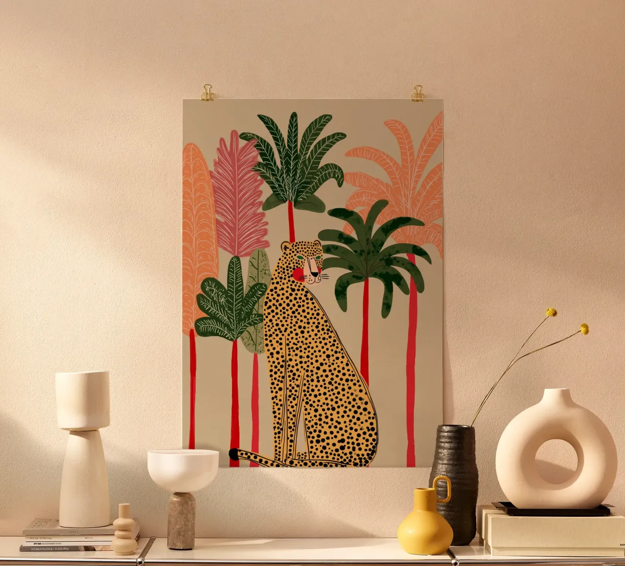 Leopardo Folk Art - Stampa giungla vegetale tropicale poster da vintagepod